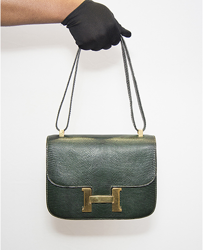 Constance 23cm Lizard Skin in Vert Fonce, front view